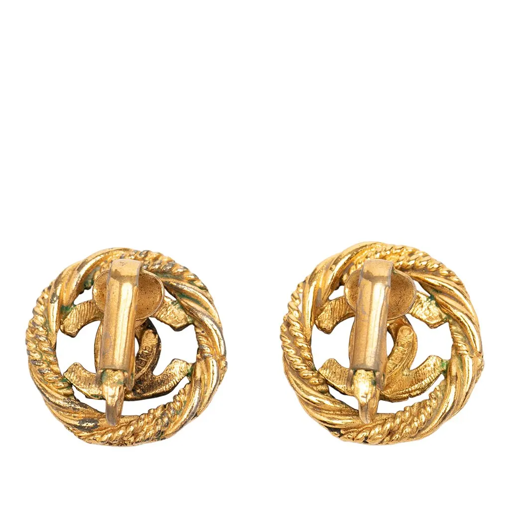 Chanel CC Gold Plated Twisted Round Clip On Earrings Gold Metal Very good - Back View
