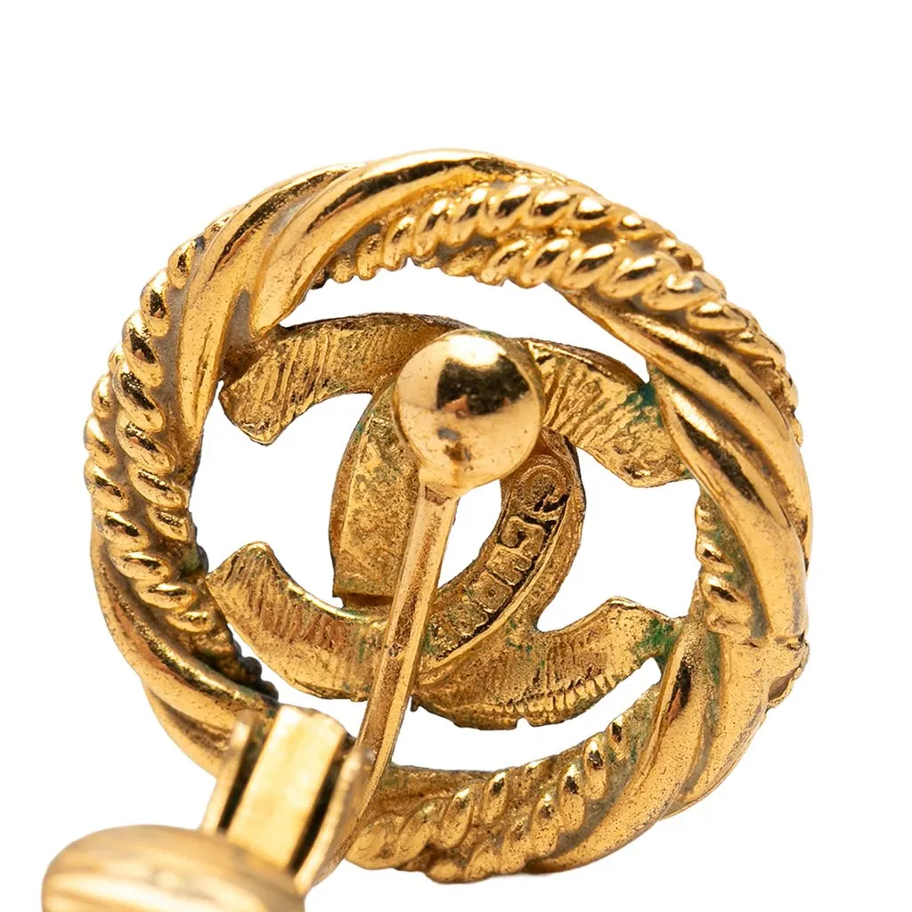 Chanel CC Gold Plated Twisted Round Clip On Earrings Gold Metal Very good - Inside View