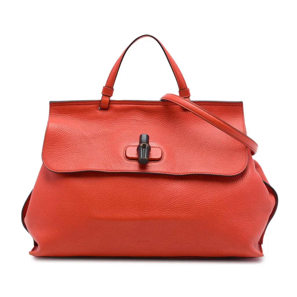 Gucci Large Calfskin Bamboo Daily Satchel Orange Leather Very good - Front View