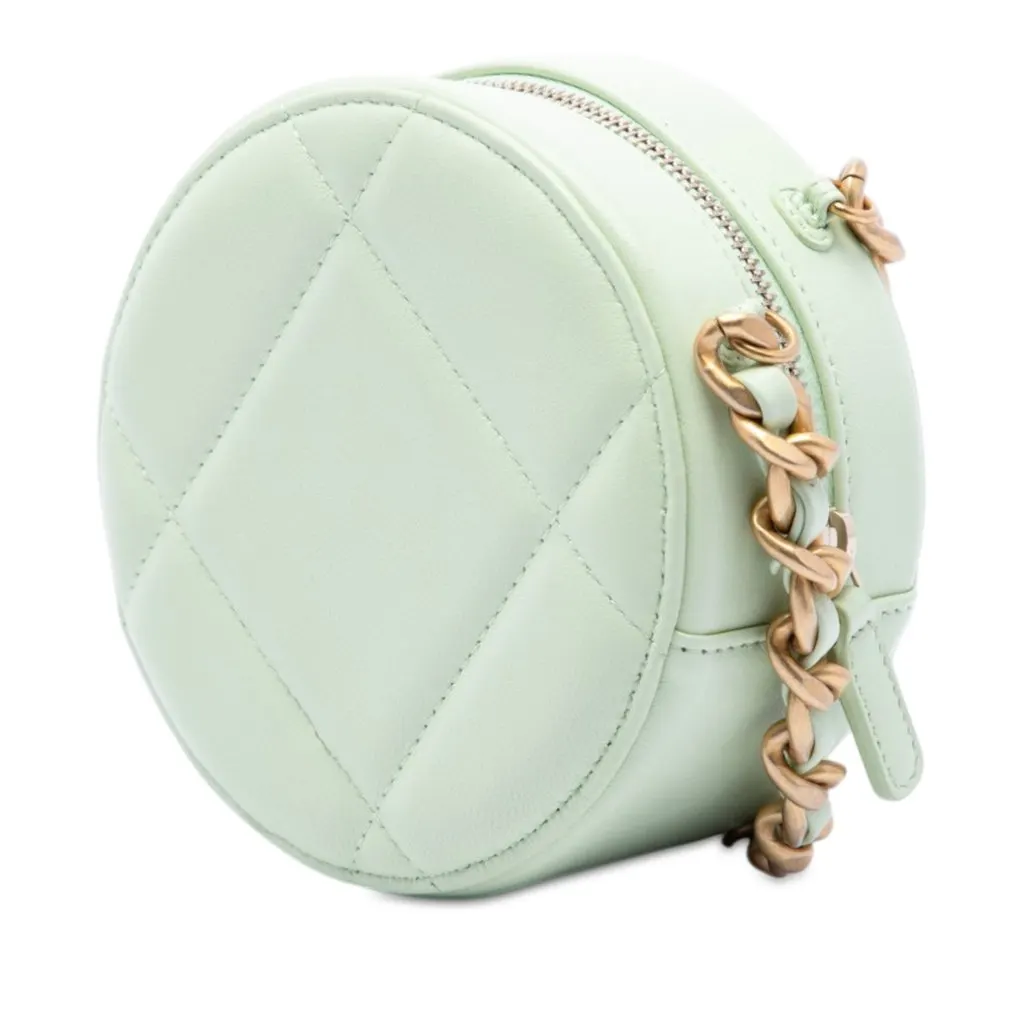 Chanel Lambskin 19 Round Clutch with Chain Green Leather Very good - Back View