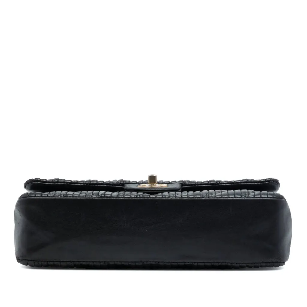 Chanel Medium Classic Chevron Calfskin Pleated Double Flap Black Leather Very good - Inside View