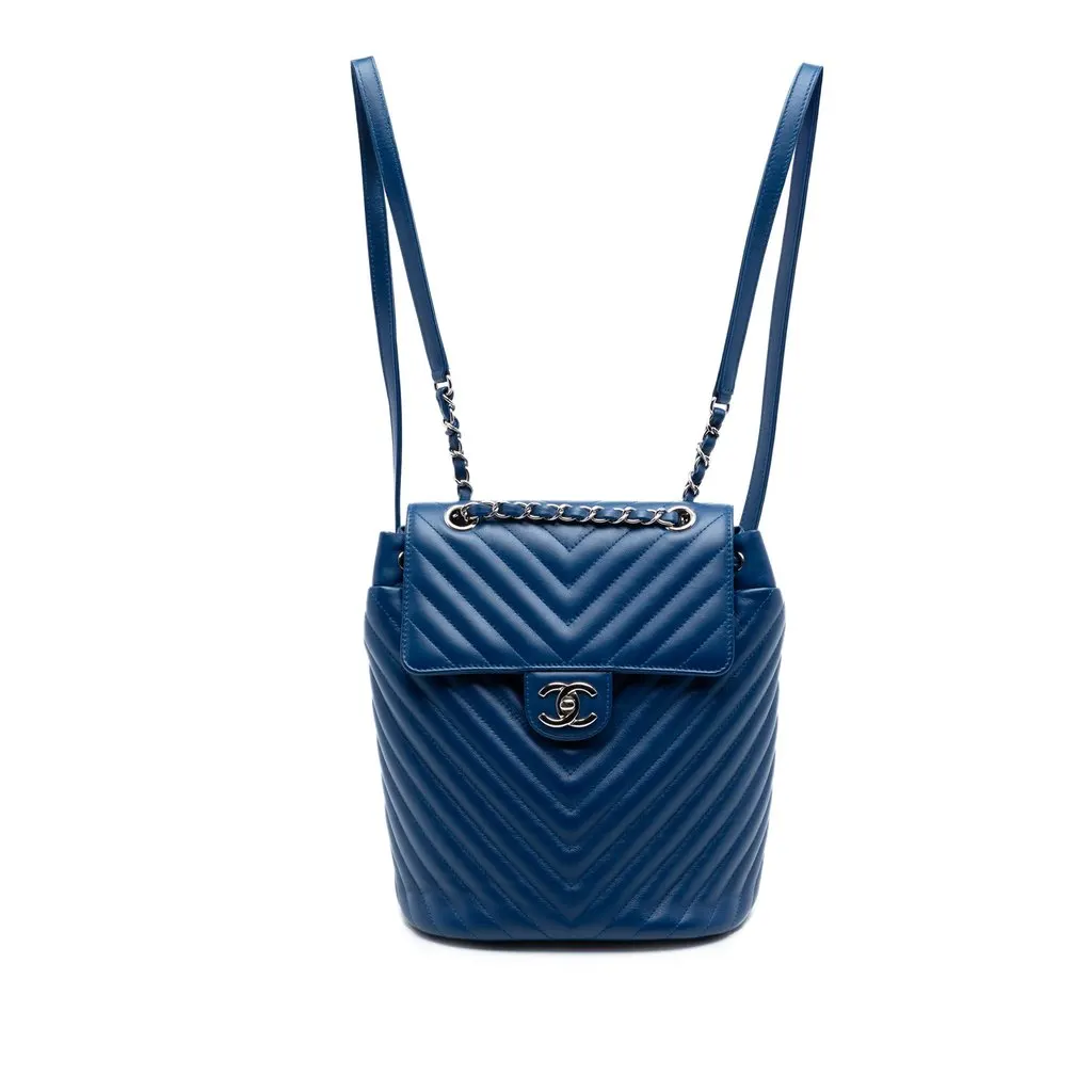 Chanel Small Chevron Calfskin Urban Spirit Backpack Blue Leather Very good - Front View