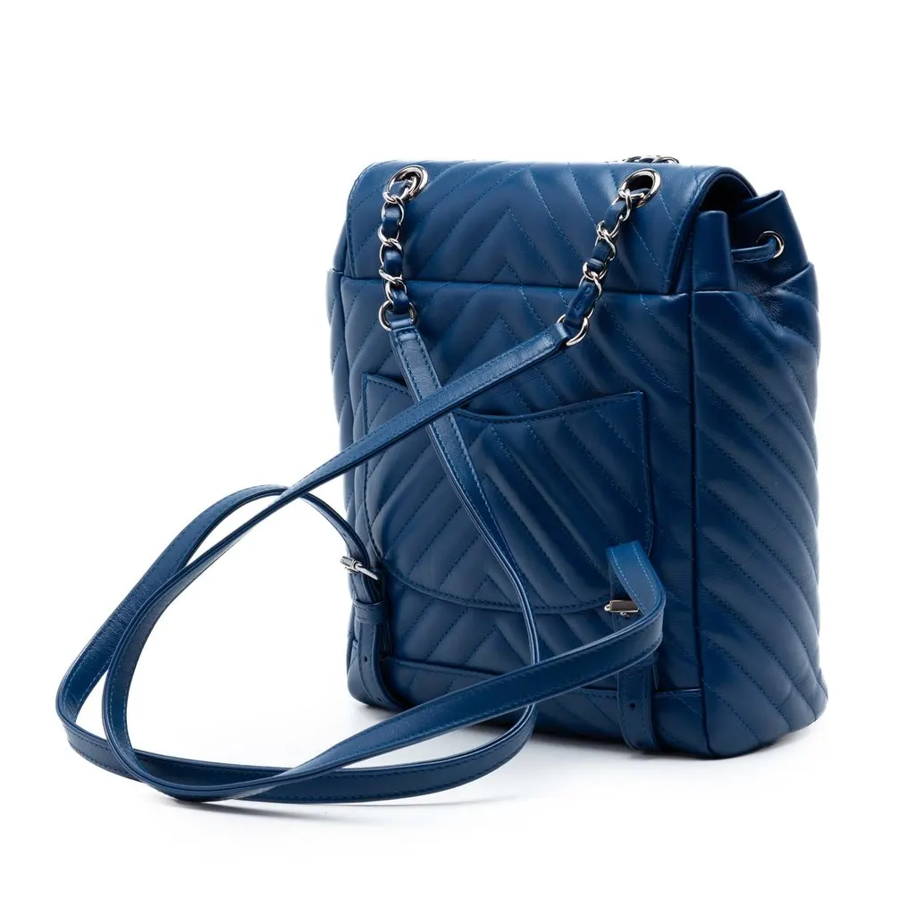 Chanel Small Chevron Calfskin Urban Spirit Backpack Blue Leather Very good - Back View