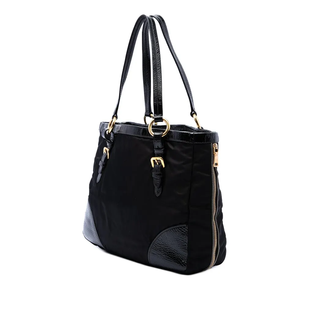Prada Patent Trimmed Tessuto Expandable Zip Around Tote Black Polyamide Very good - Back View