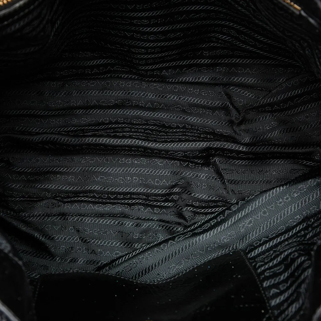 Prada Patent Trimmed Tessuto Expandable Zip Around Tote Black Polyamide Very good - Model View