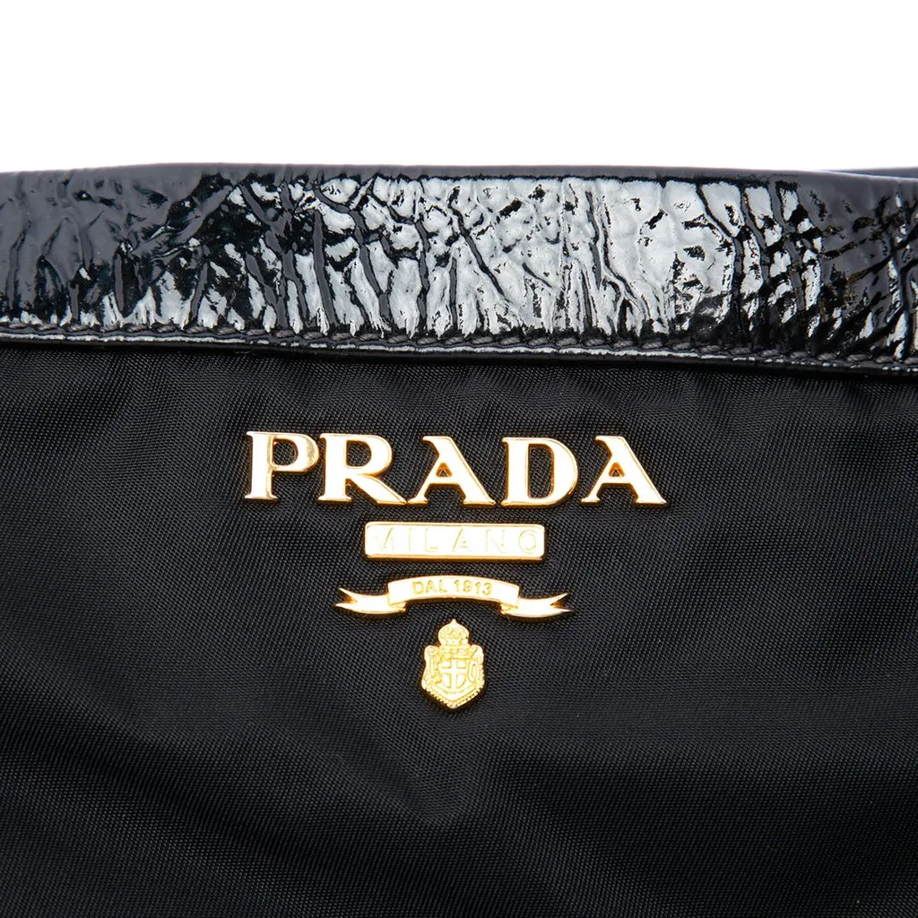 Prada Patent Trimmed Tessuto Expandable Zip Around Tote Black Polyamide Very good - Box View