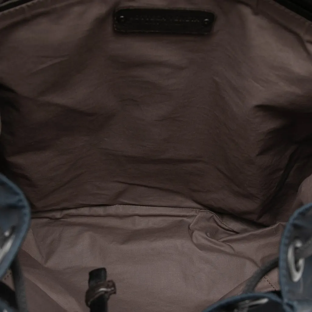Bottega Veneta Canvas and Nappa Intrecciato Flap Backpack Blue Very good - Model View