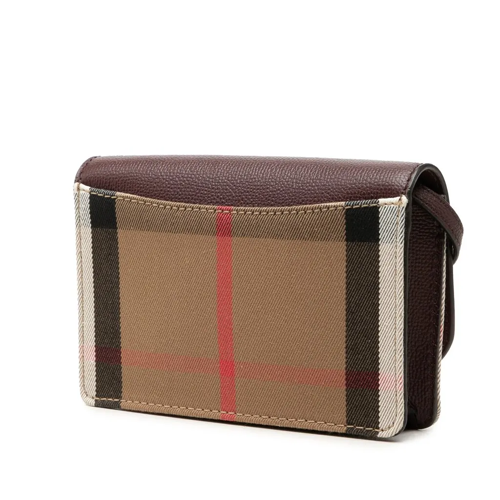 Burberry Grained Calfskin and House Check Canvas Hampshire Wallet on Chain Red Leather Very good - Back View