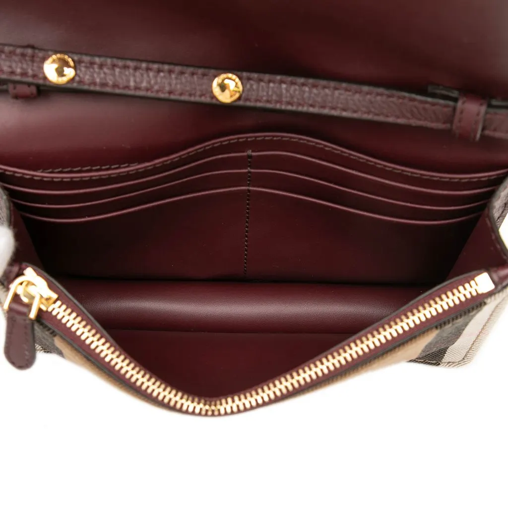 Burberry Grained Calfskin and House Check Canvas Hampshire Wallet on Chain Red Leather Very good - Model View