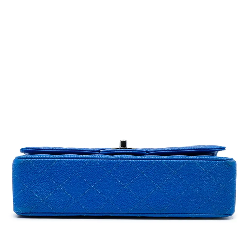 Chanel Medium Classic Caviar Double Flap Blue Leather Good - Inside View