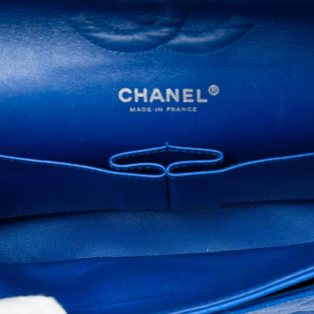 Chanel Medium Classic Caviar Double Flap Blue Leather Good - Model View