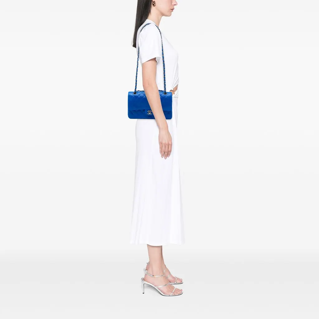 Chanel Medium Classic Caviar Double Flap Blue Leather Good - Box View