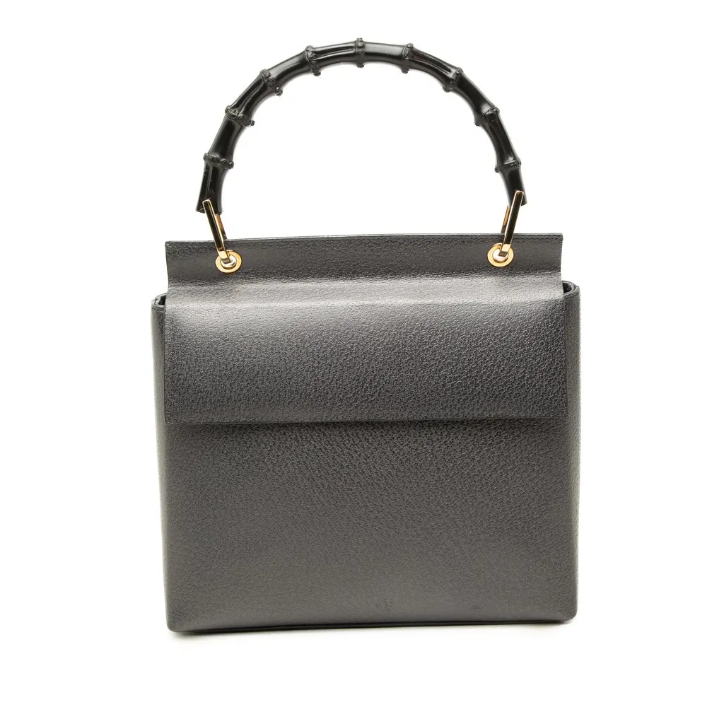 Gucci Leather Bamboo Handbag Black Leather Good - Front View