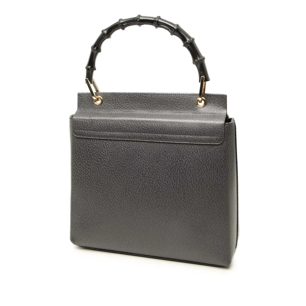 Gucci Leather Bamboo Handbag Black Leather Good - Back View