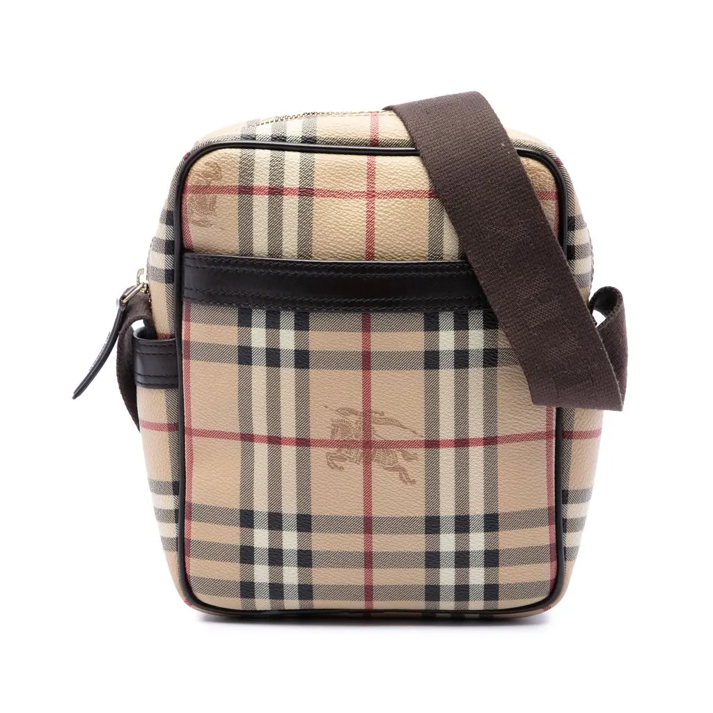 Burberry Haymarket Check Coated Canvas Crossbody Beige Canvas Good - Front View