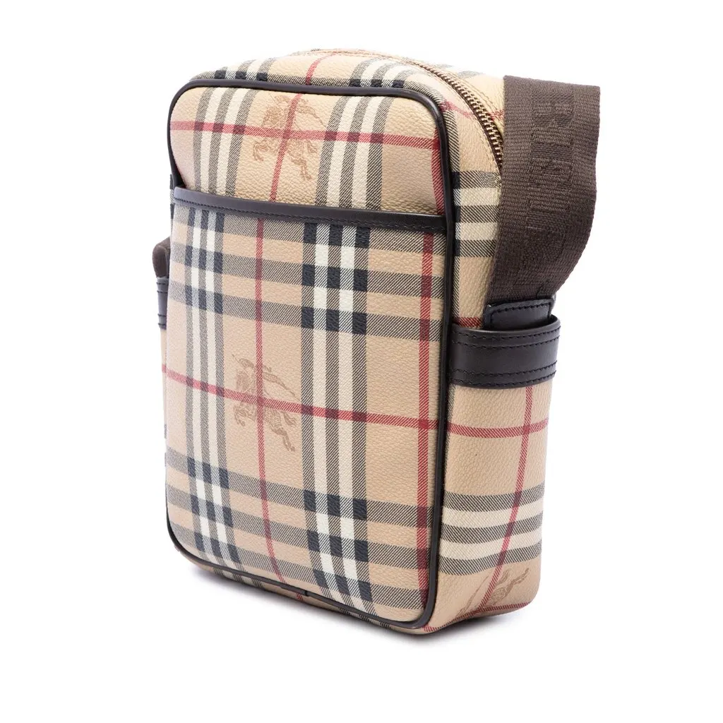 Burberry Haymarket Check Coated Canvas Crossbody Beige Canvas Good - Back View