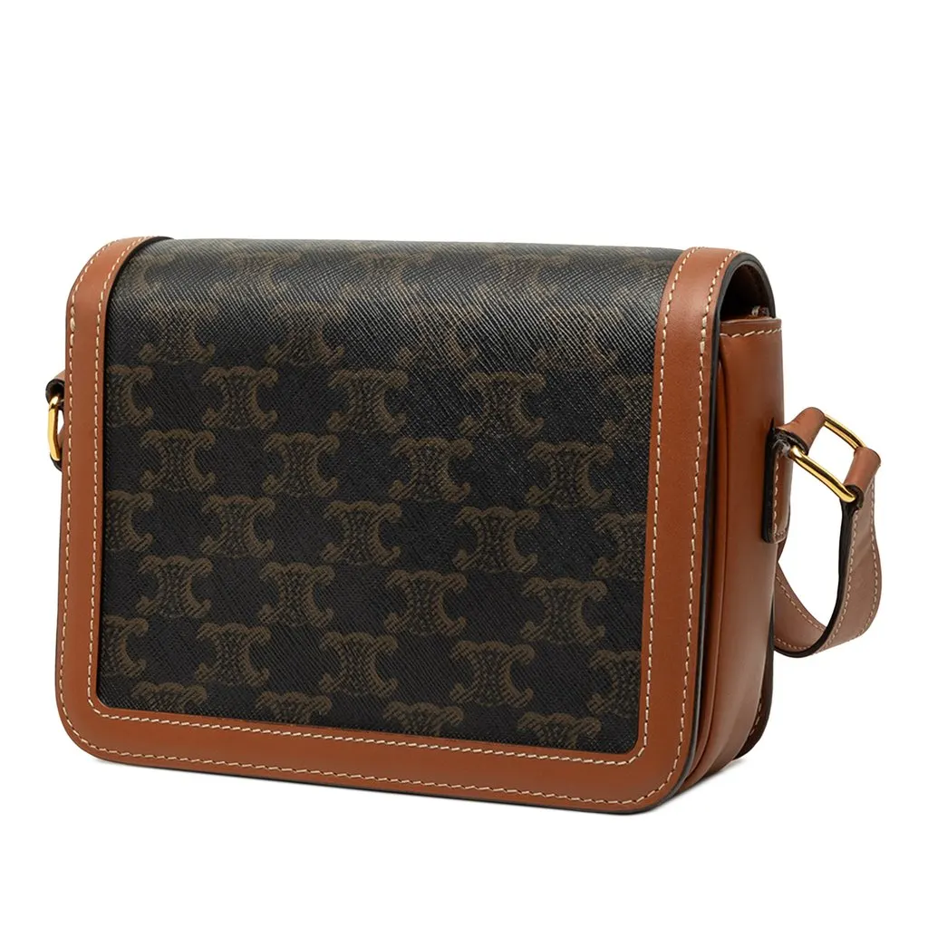 Celine Teen Triomphe Coated Canvas and Calfskin Triomphe Crossbody Brown Canvas Very good - Back View