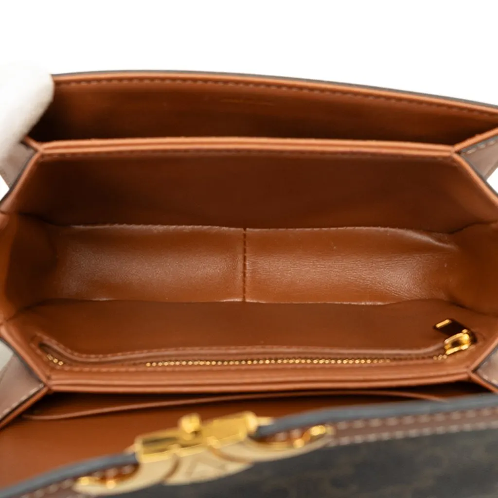 Celine Teen Triomphe Coated Canvas and Calfskin Triomphe Crossbody Brown Canvas Very good - Model View