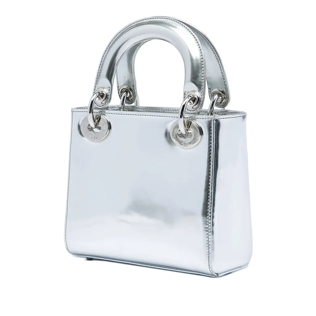 Dior Mini Metallic Patent Lady Dior Silver Leather Very good - Back View