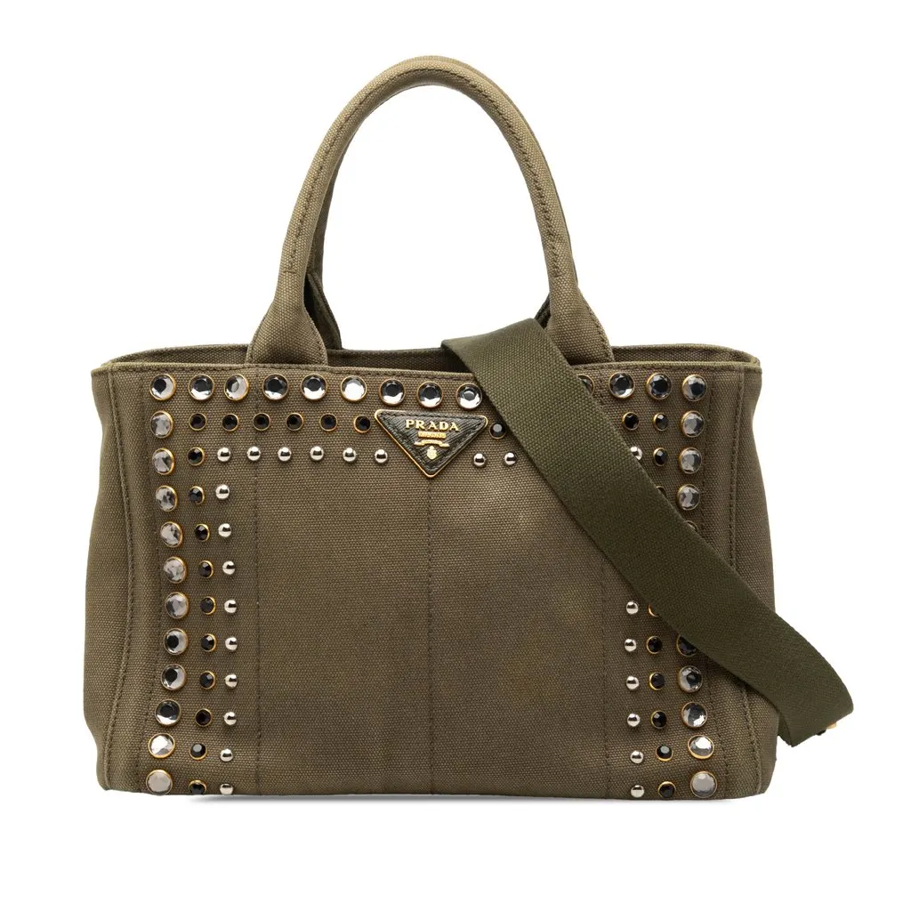Prada Small Canvas Canapa Bijoux Satchel Brown Very good - Front View