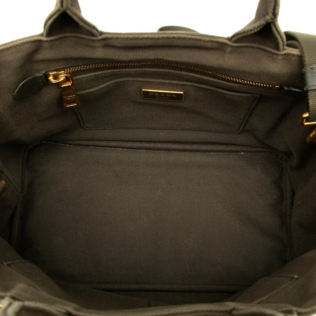 Prada Small Canvas Canapa Bijoux Satchel Brown Very good - Model View