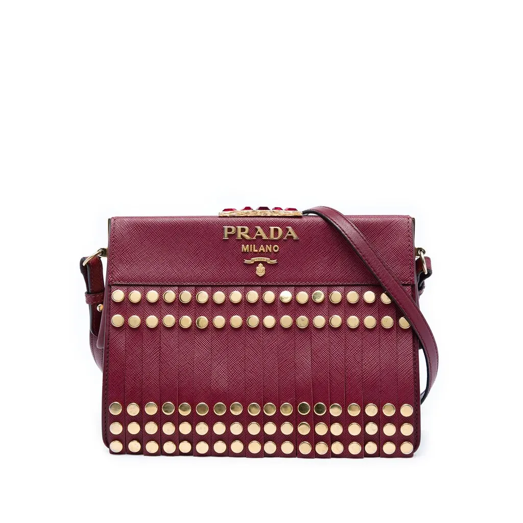 Prada Studded Saffiano Lux Idol Crossbody Red Leather Very good - Front View