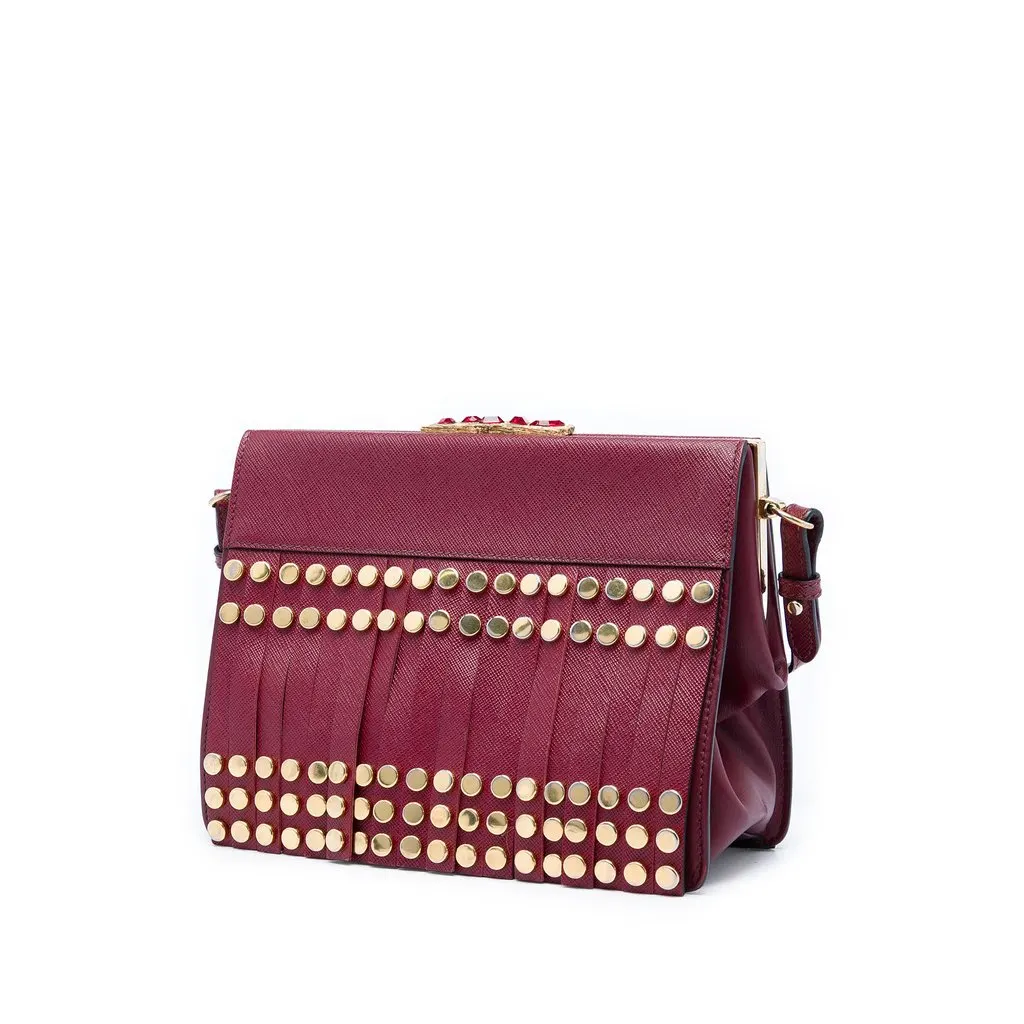 Prada Studded Saffiano Lux Idol Crossbody Red Leather Very good - Back View