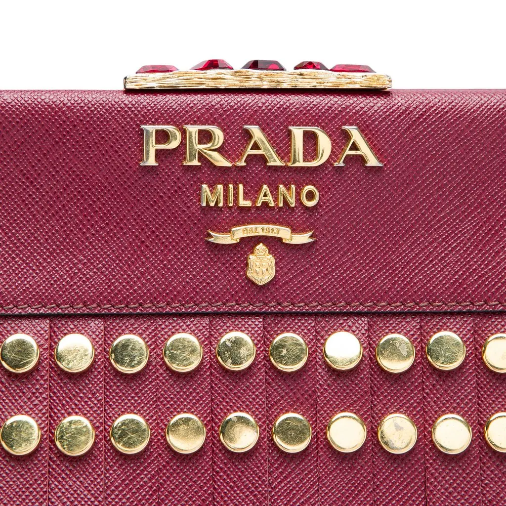 Prada Studded Saffiano Lux Idol Crossbody Red Leather Very good - Box View