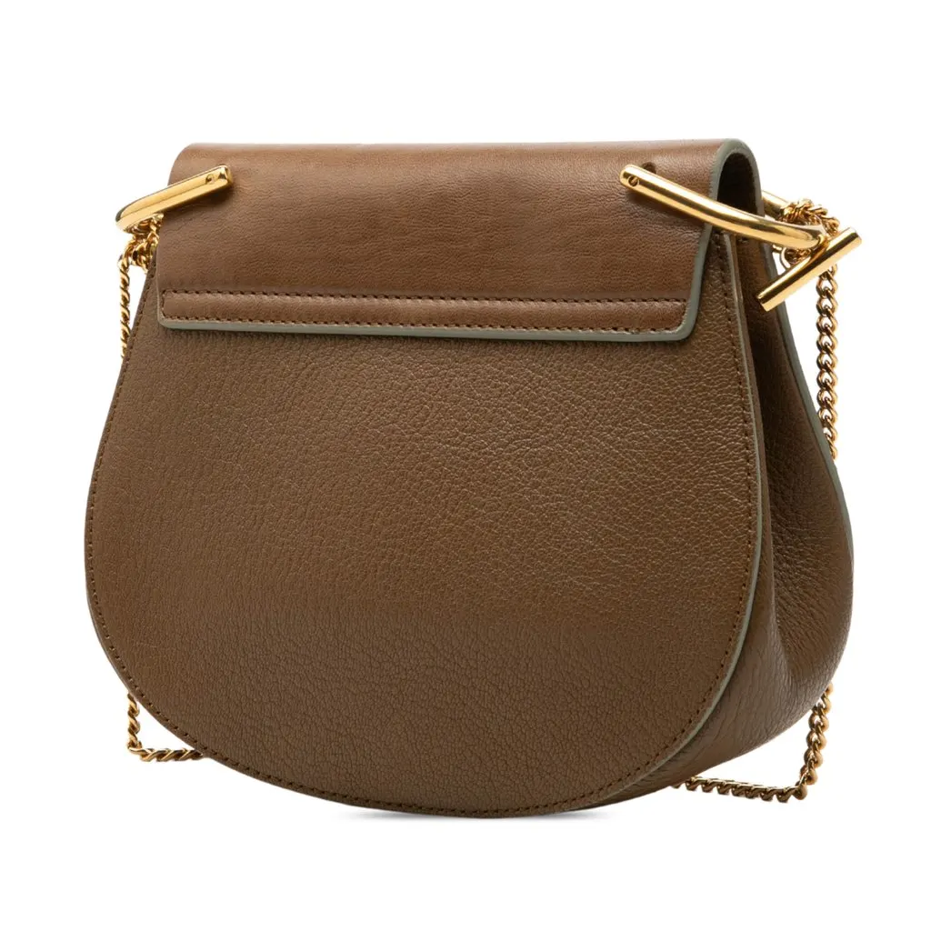 Chloé Mini Smooth and Grained Calfskin Drew Crossbody Brown Leather Very good - Back View