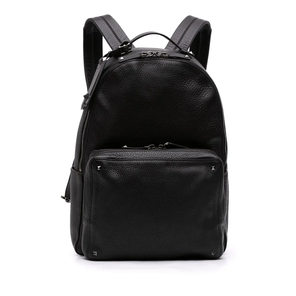 Valentino Grained Calfskin Rockstud Backpack Black Leather Very good - Front View