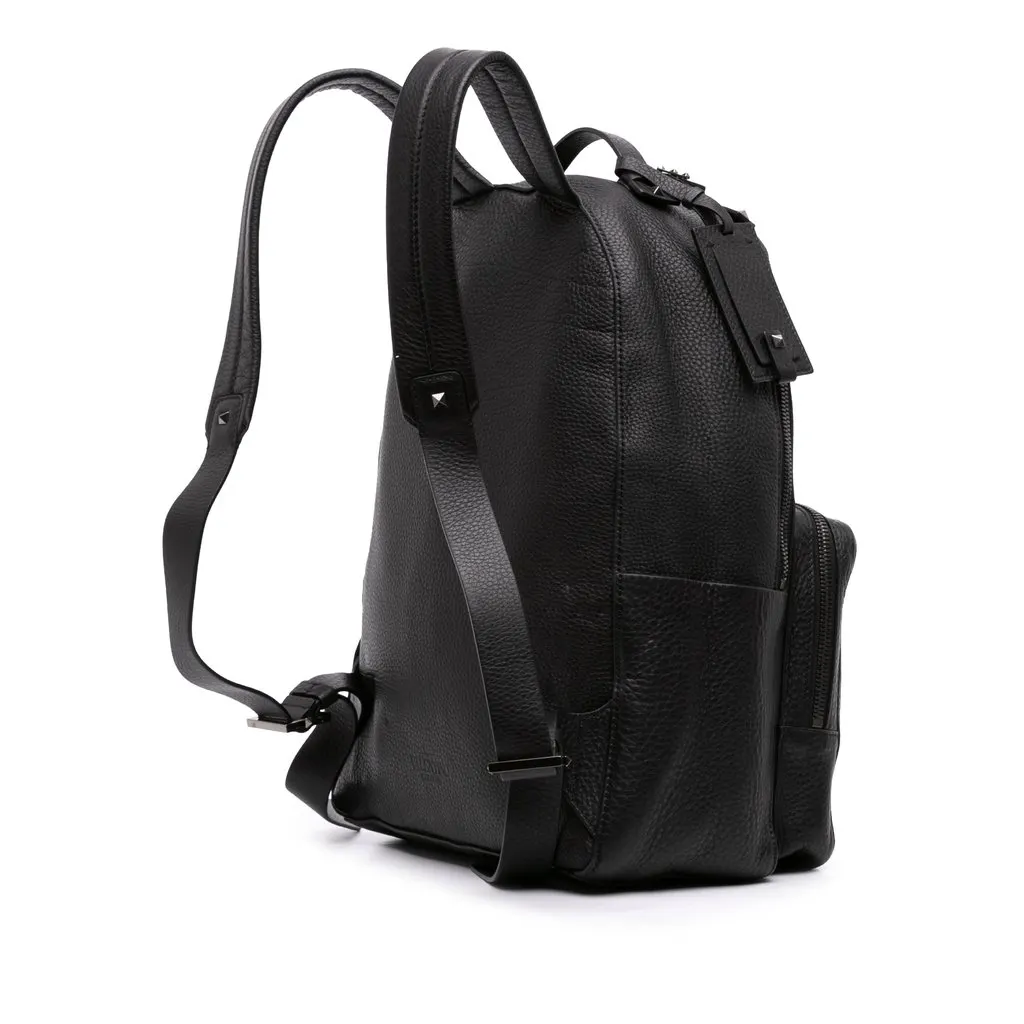 Valentino Grained Calfskin Rockstud Backpack Black Leather Very good - Back View