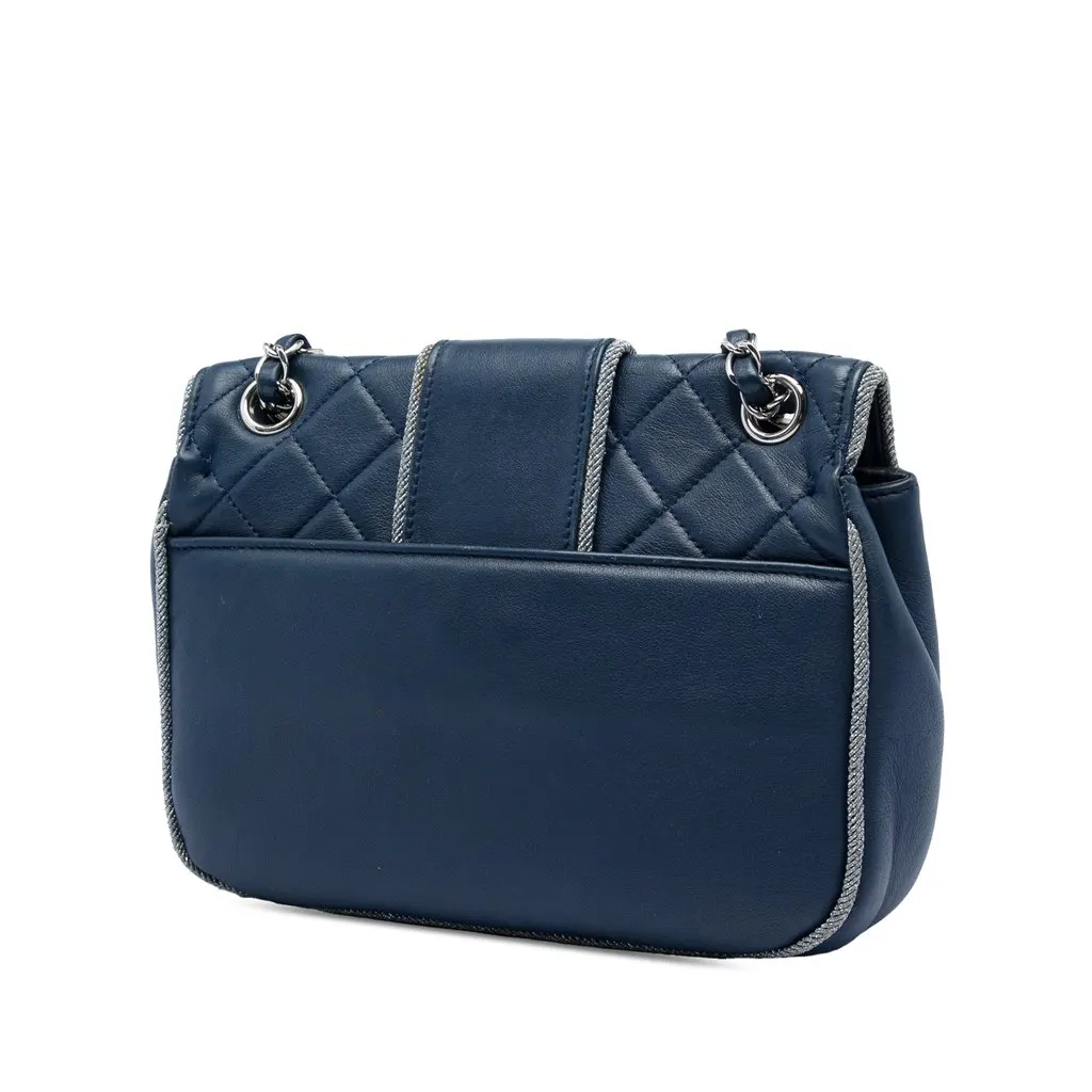 Chanel Medium Quilted Lambskin and Metallic Trim Elementary Chic Flap Blue Leather Very good - Back View