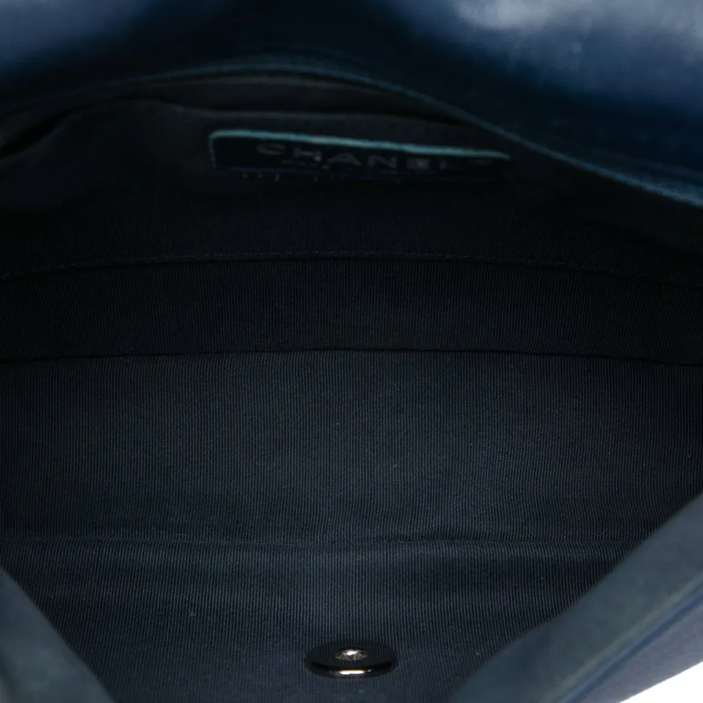 Chanel Medium Quilted Lambskin and Metallic Trim Elementary Chic Flap Blue Leather Very good - Model View