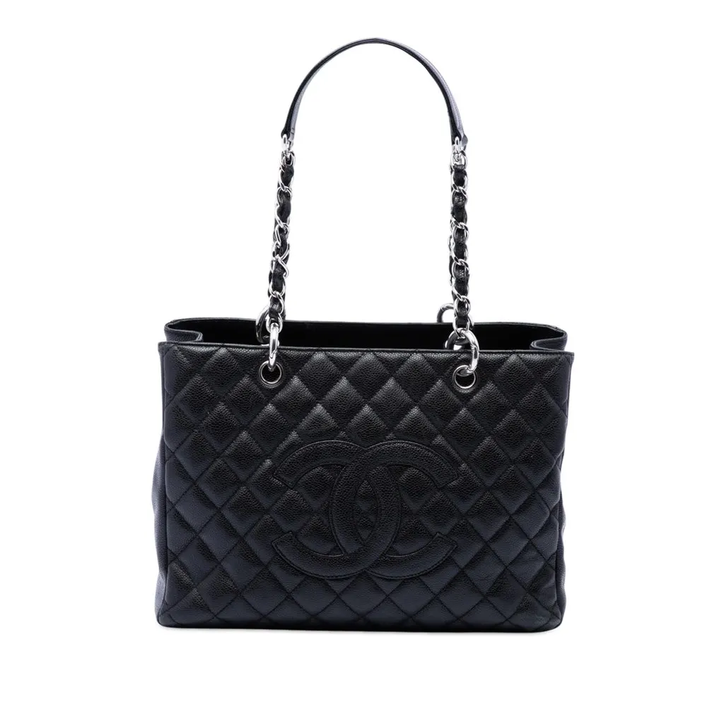 Chanel Caviar Grand Shopping Tote Black Leather Very good - Front View