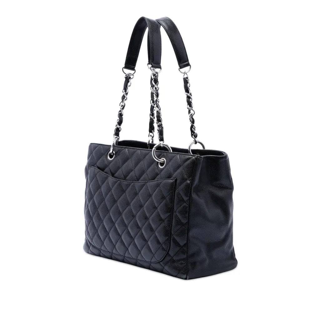 Chanel Caviar Grand Shopping Tote Black Leather Very good - Back View
