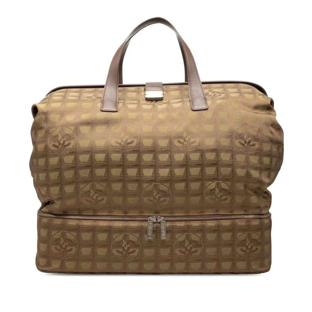 Chanel New Travel Line Nylon Frame Bag Brown Polyamide Good - Front View