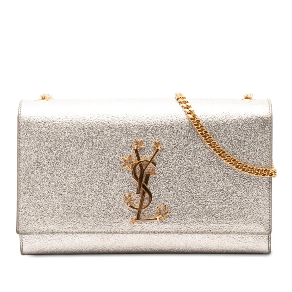 Saint Laurent Metallic Textured Calfskin Star Monogram Kate Crossbody Gold Leather Very good - Front View