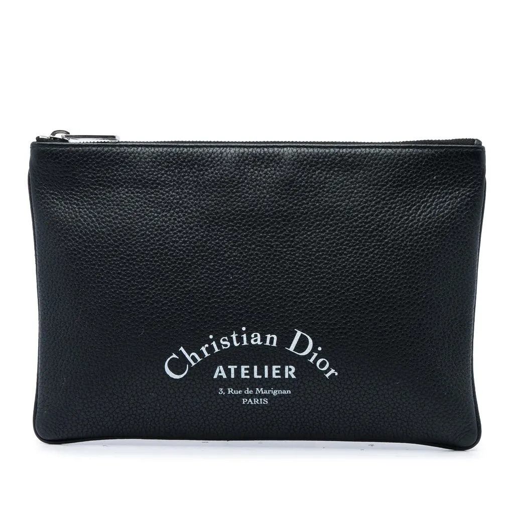 Dior Grained Calfskin Atelier Clutch Black Leather Very good - Front View