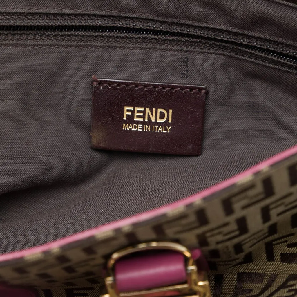 Fendi Leather Trimmed Zucchino Canvas Satchel Brown Canvas Good - Box View