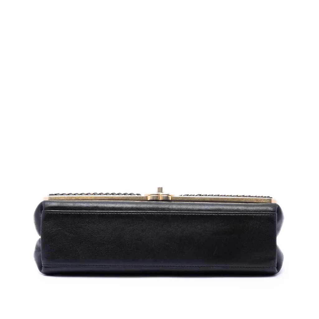 Chanel Chevron Sheepskin Stitched Chain Top Handle Flap Black Leather Very good - Inside View