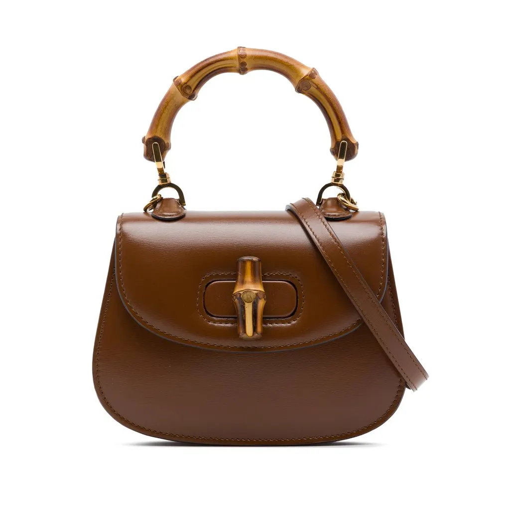 Gucci Mini Calfskin 1947 Bamboo Top Handle Bag Brown Leather Very good - Front View