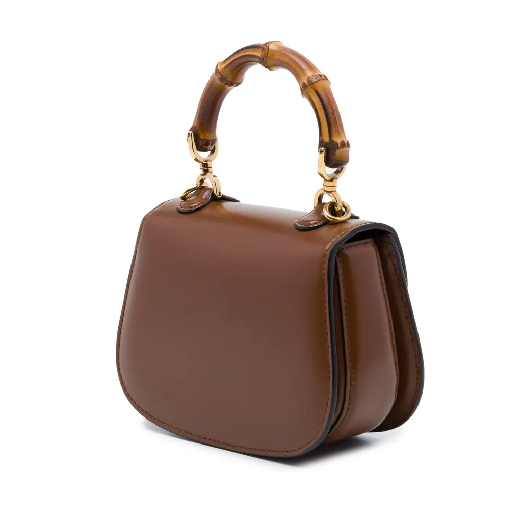 Gucci Mini Calfskin 1947 Bamboo Top Handle Bag Brown Leather Very good - Back View