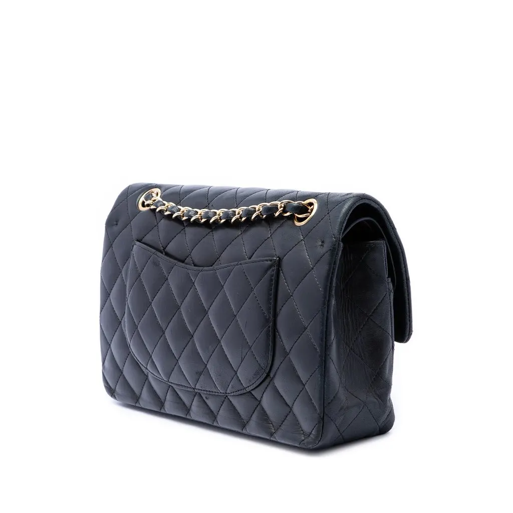 Chanel Medium Classic Lambskin Double Flap Black Leather Very good - Back View
