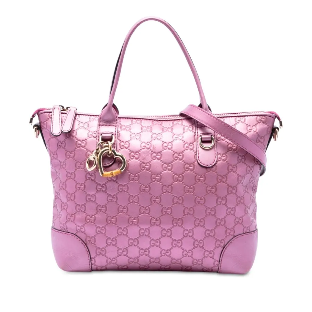 Gucci Metallic Guccissima Heart Bit Satchel Pink Leather Good - Front View