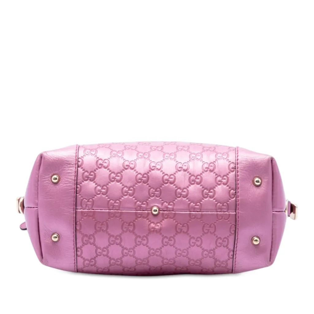 Gucci Metallic Guccissima Heart Bit Satchel Pink Leather Good - Inside View