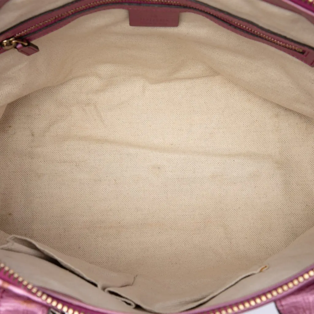 Gucci Metallic Guccissima Heart Bit Satchel Pink Leather Good - Model View