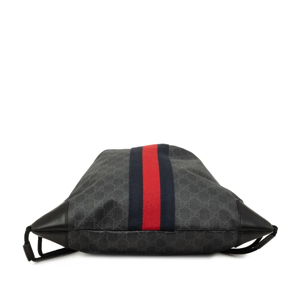 Gucci GG Supreme Web Drawstring Backpack Black Canvas Good - Inside View