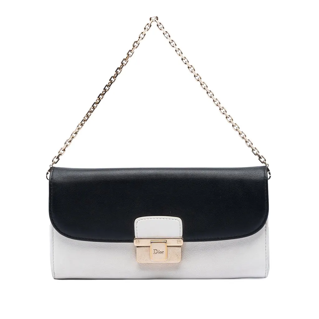 Dior Bicolor Calfskin Diorling Wallet on Chain White Leather Very good - Front View