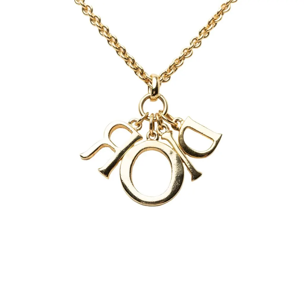 Dior Gold Plated Strass Logo Pendant Necklace Gold Metal Very good - Inside View