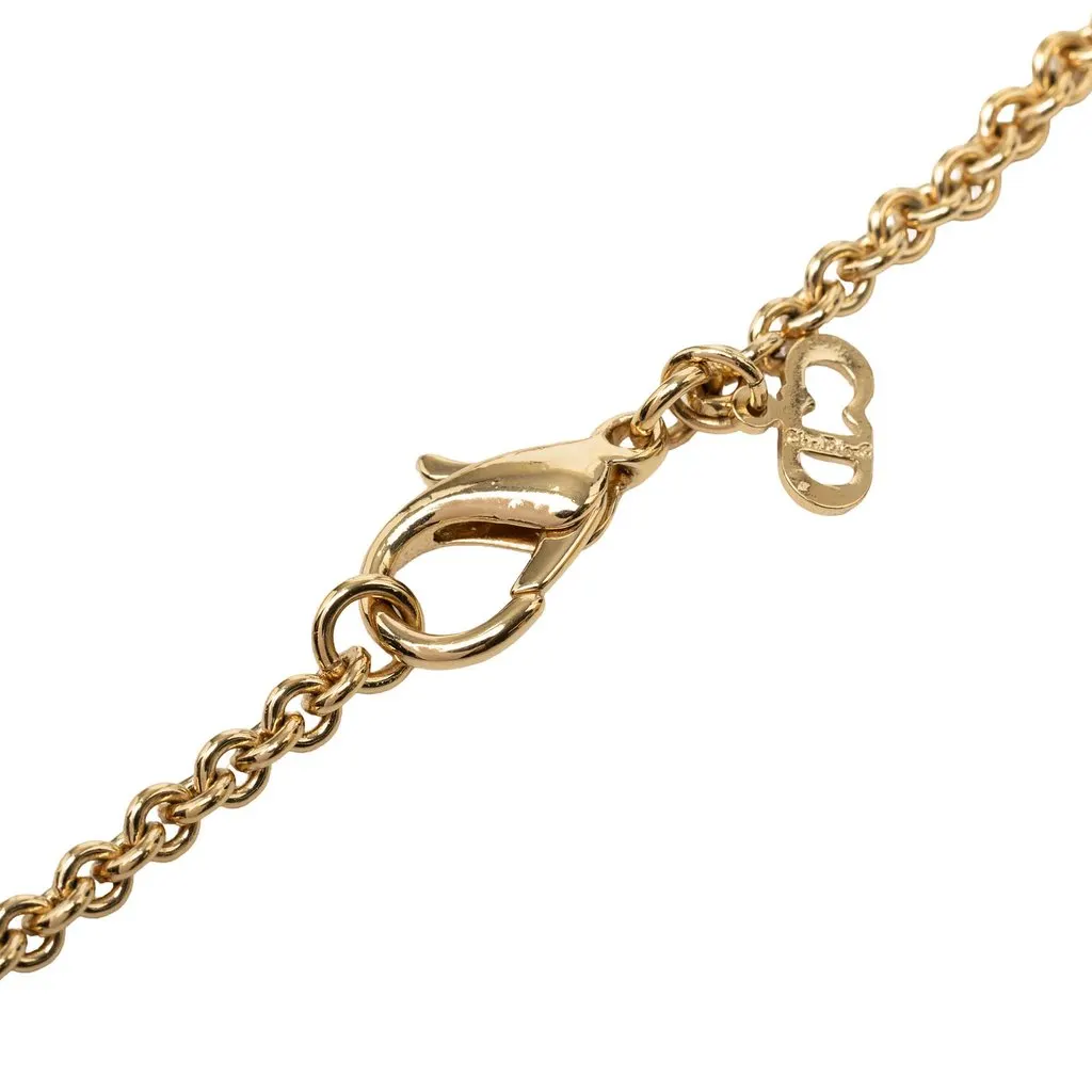 Dior Gold Plated Strass Logo Pendant Necklace Gold Metal Very good - Model View